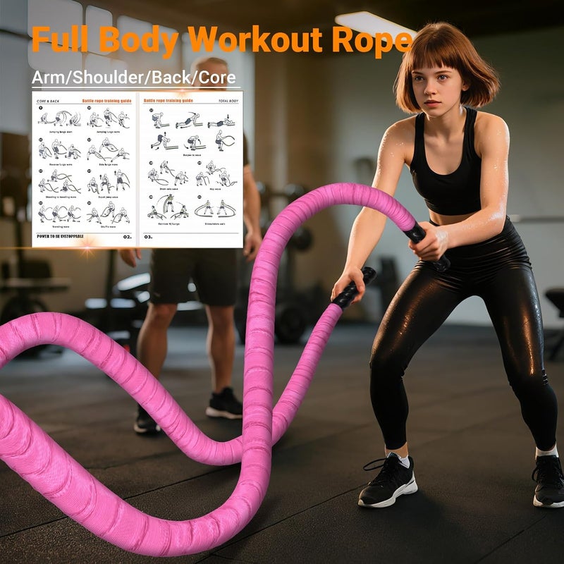 Keepark Battle Ropes for Home Gym 1 Inch Diameter 30FT Length Workout Rope Exercise Rope Training Ropes with Protective Sleeve for Kids Men Women Exercise Fitness & Strength Training-Pink - Image 3